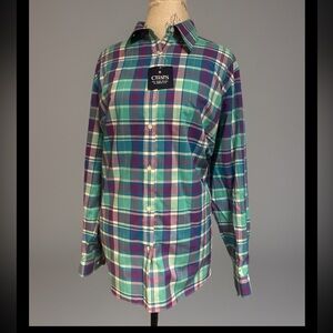 Chaps Blouse Women’s Size 2X Purple  Blue Plaid Button Down Shirt Spring NWT New